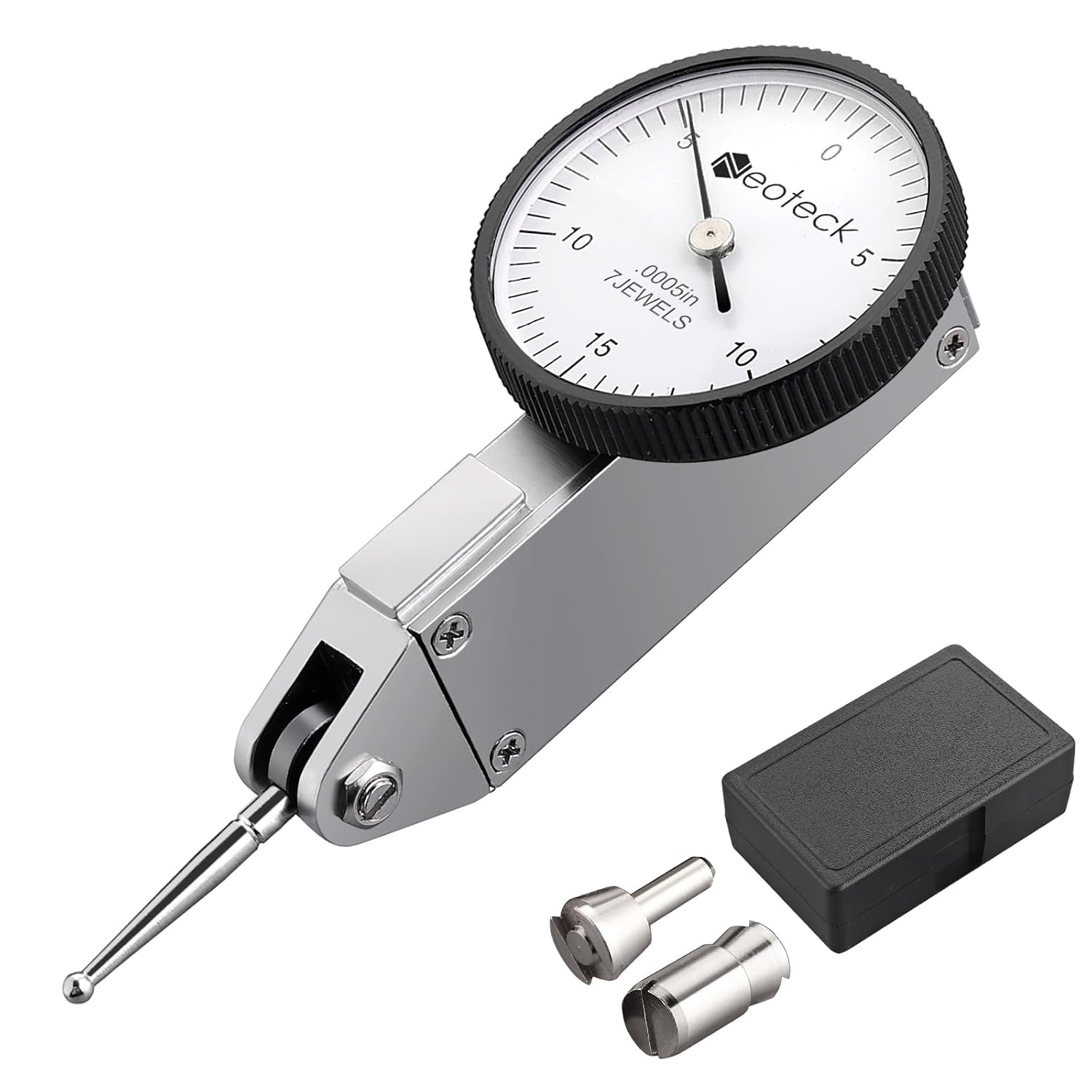 Neoteck 0.0005" Precision Dial Test Indicator Kit with Dovetail Clamps & Case for Machine Setup & Narrow Measurements