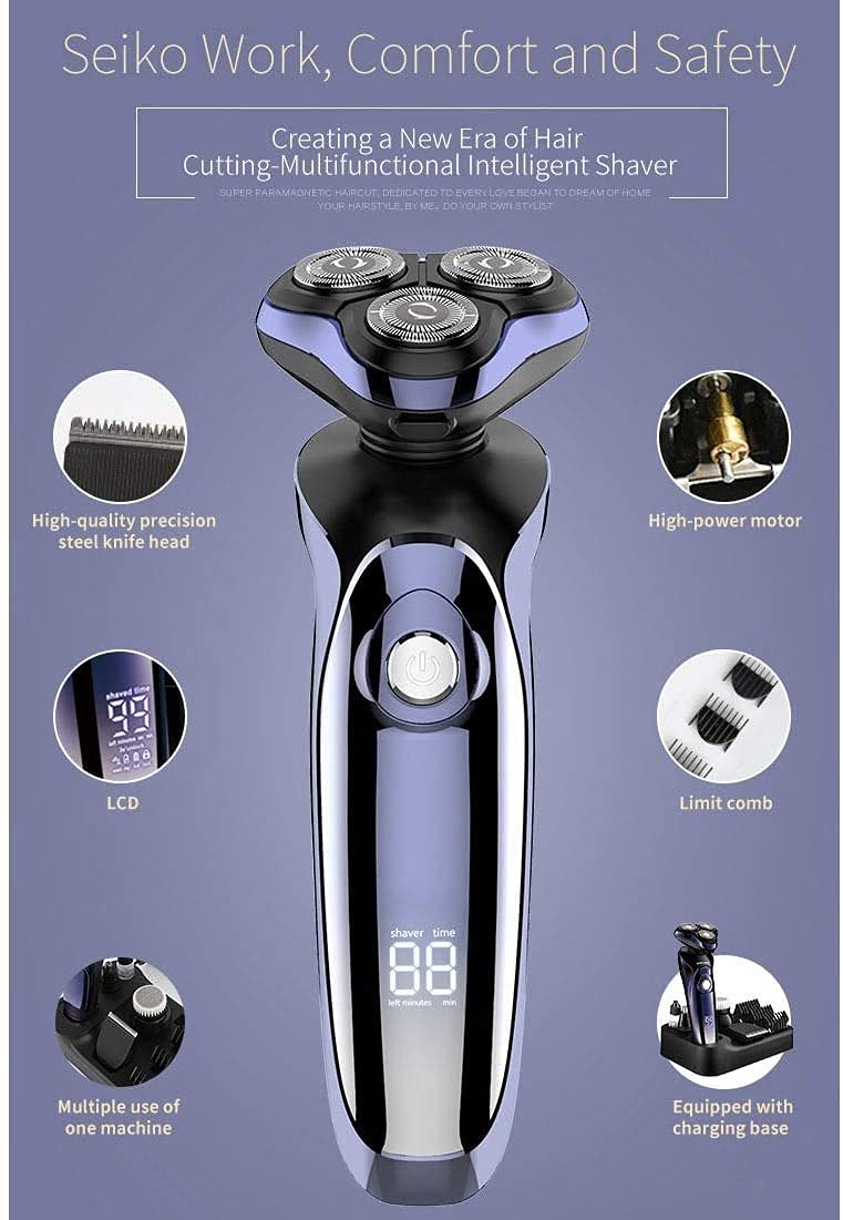 LIIAV Rasoio Elettrico da Uomo - Rasoio Rotante Ricaricabile Cordless per Uomo con Rivestimento a Pop-up Trimmer Bagnato e Asciutto