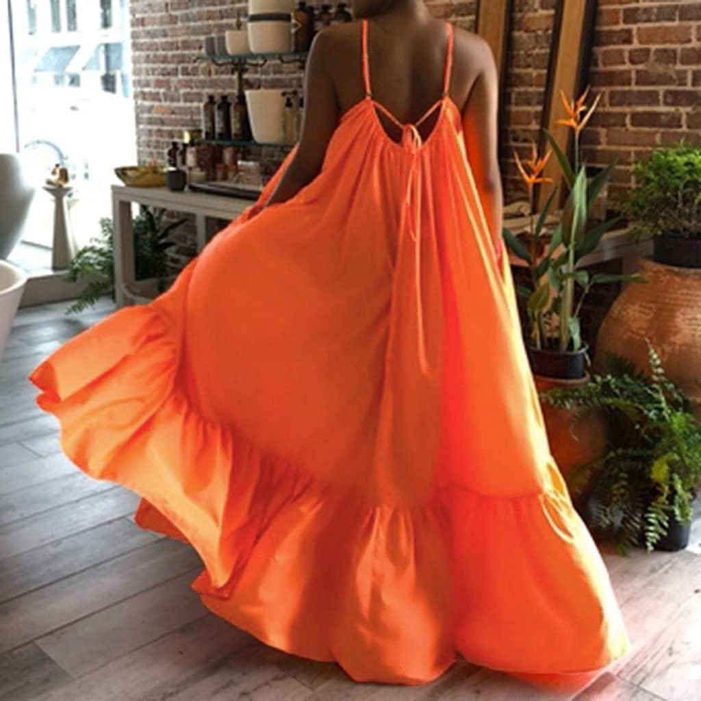 FZYLQY Women's Spaghetti Strap Maxi Dress Loose Fit Sleeveless Flowy Casual Summer Long Beach Sundress Vacation Comfy Style