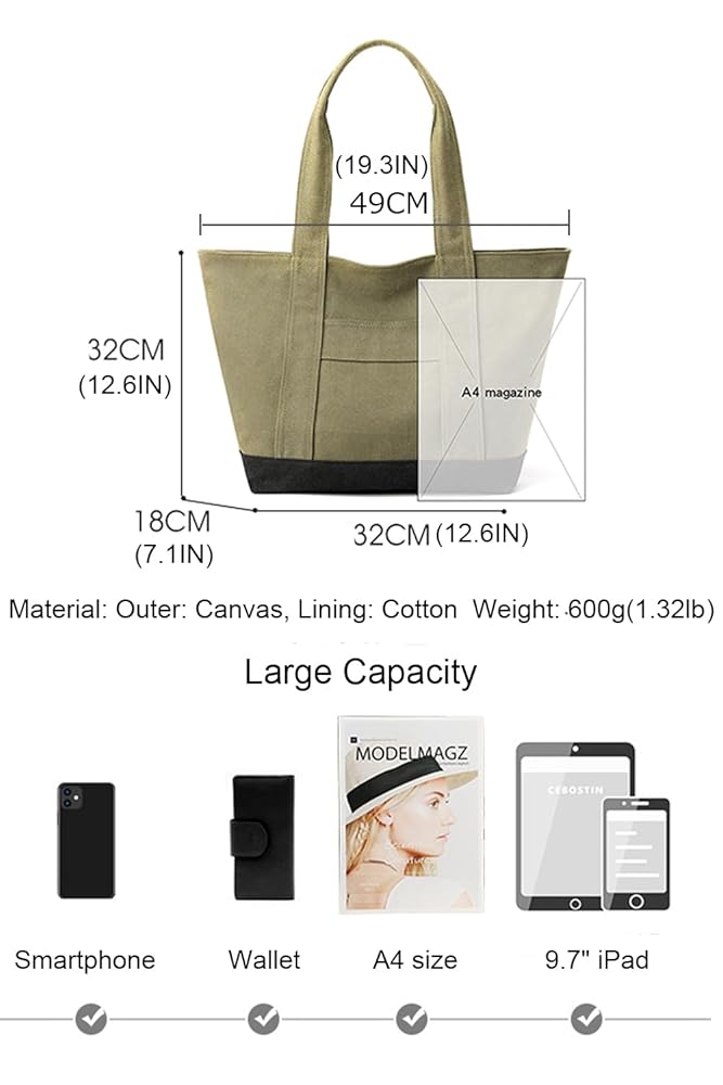 TRUCK×hobo COTTON CANVAS GIANT TOTE BAG natural-darkgreen-ultimate-