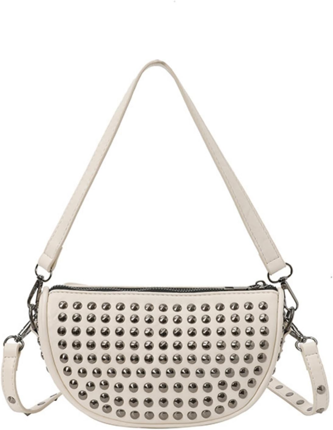 IAMUHI Women Vegan Leather Cross Chest Bag Rivets Fringed Shoulder Handbag Purse Waist Bag