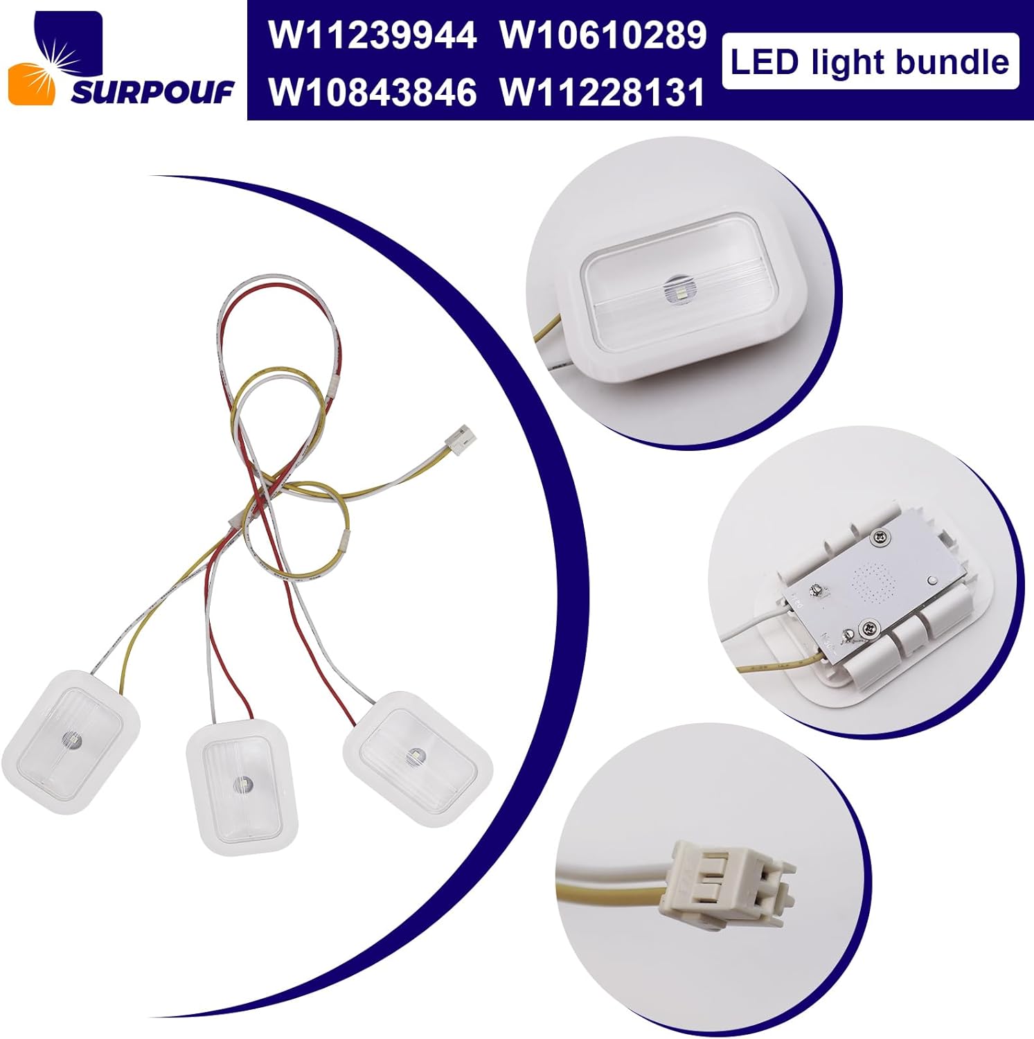 W11239944 W10610289 W10843846 W11228131 LED Light Harness Compatible with Whirlpool Refrigerator Replace AP6333409 PS12578776 for 596, JFX, MFT, MFX, WRF