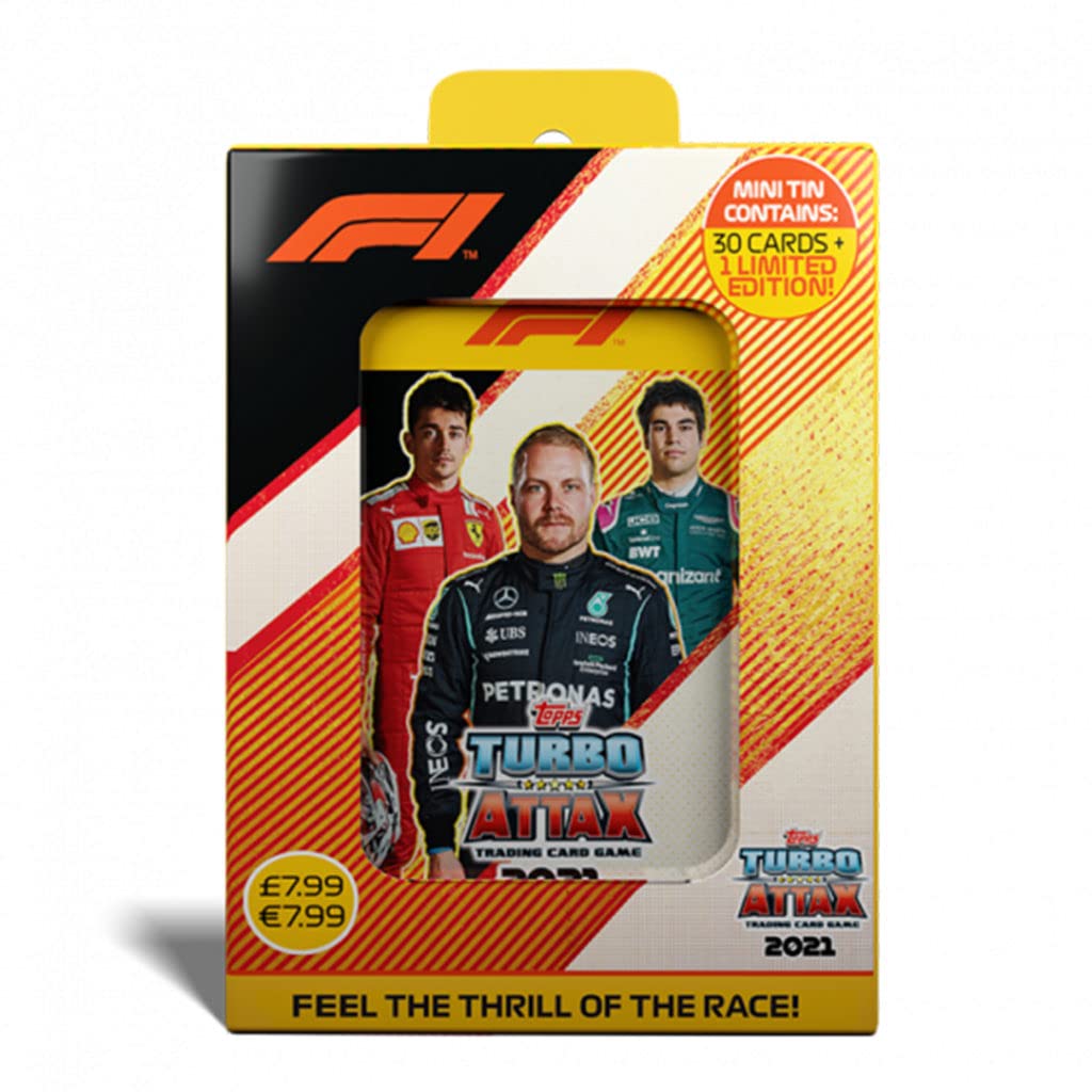 2021 Topps F1 Turbo Attax Cards - Mini Collector Tin #1 (Bottas, Leclerc, Stroll) (31 Cards + Lando Norris LE)