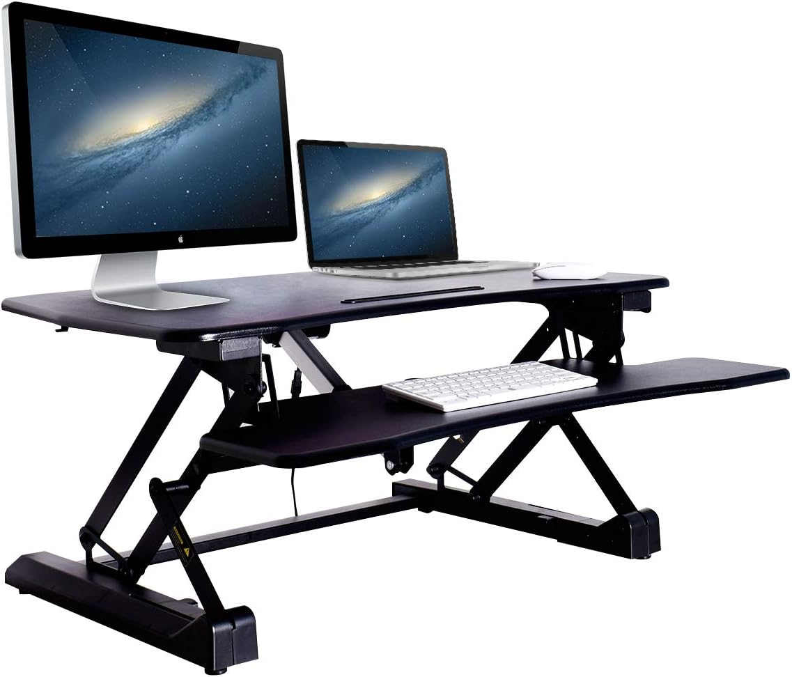 Seekavan Height Adjustable Standing Desk Sit Stand Converter 36’’ Tabletop fits Dual Monitor Office Home Workstation Stand Up Computer Riser
