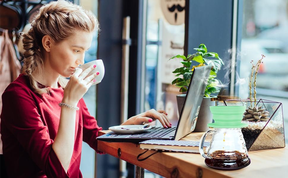 Miniatura 9 de Cafetera plegable de viaje para acampar, sin papel, gotero plegable de silicona para verter sobre café con filtro de café de metal, colador de café