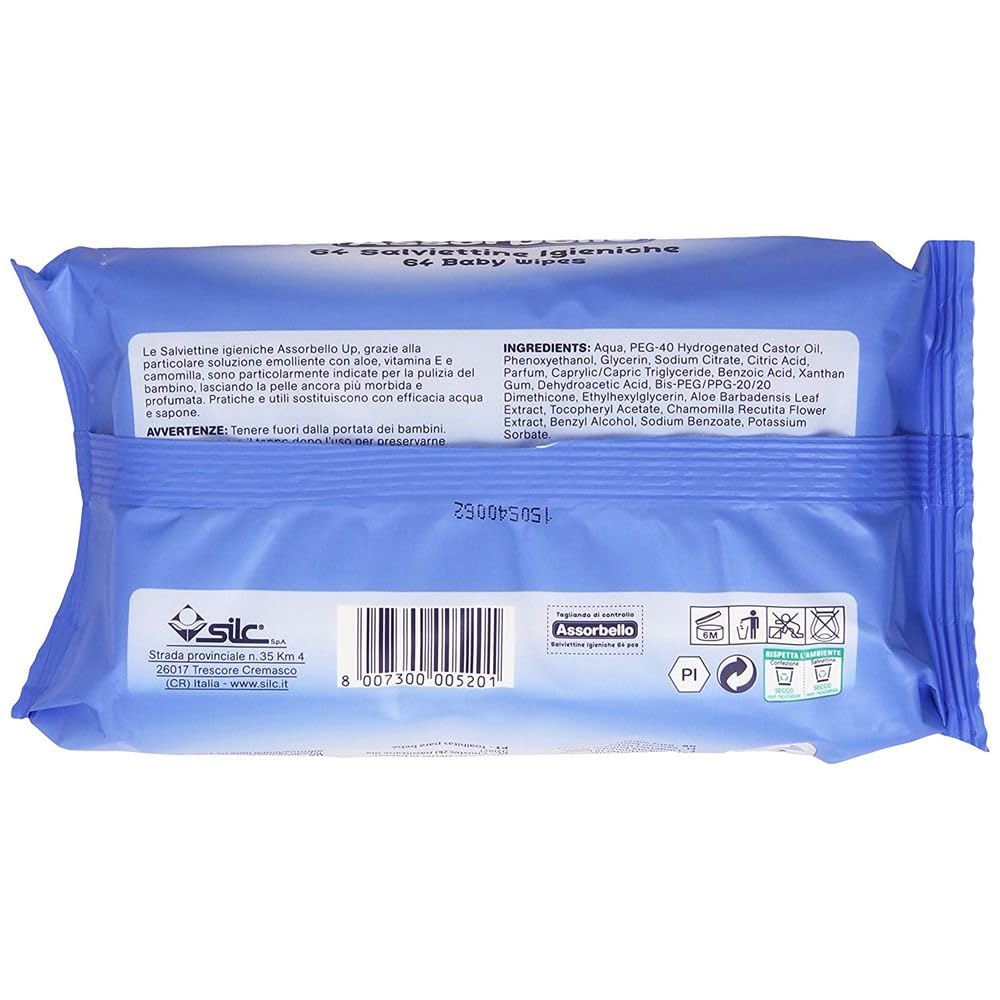 Salviettine Assorbello Per L'igene Del Bambino Con Tappo Dispenser, 12 Confezioni da 64 Salviettine