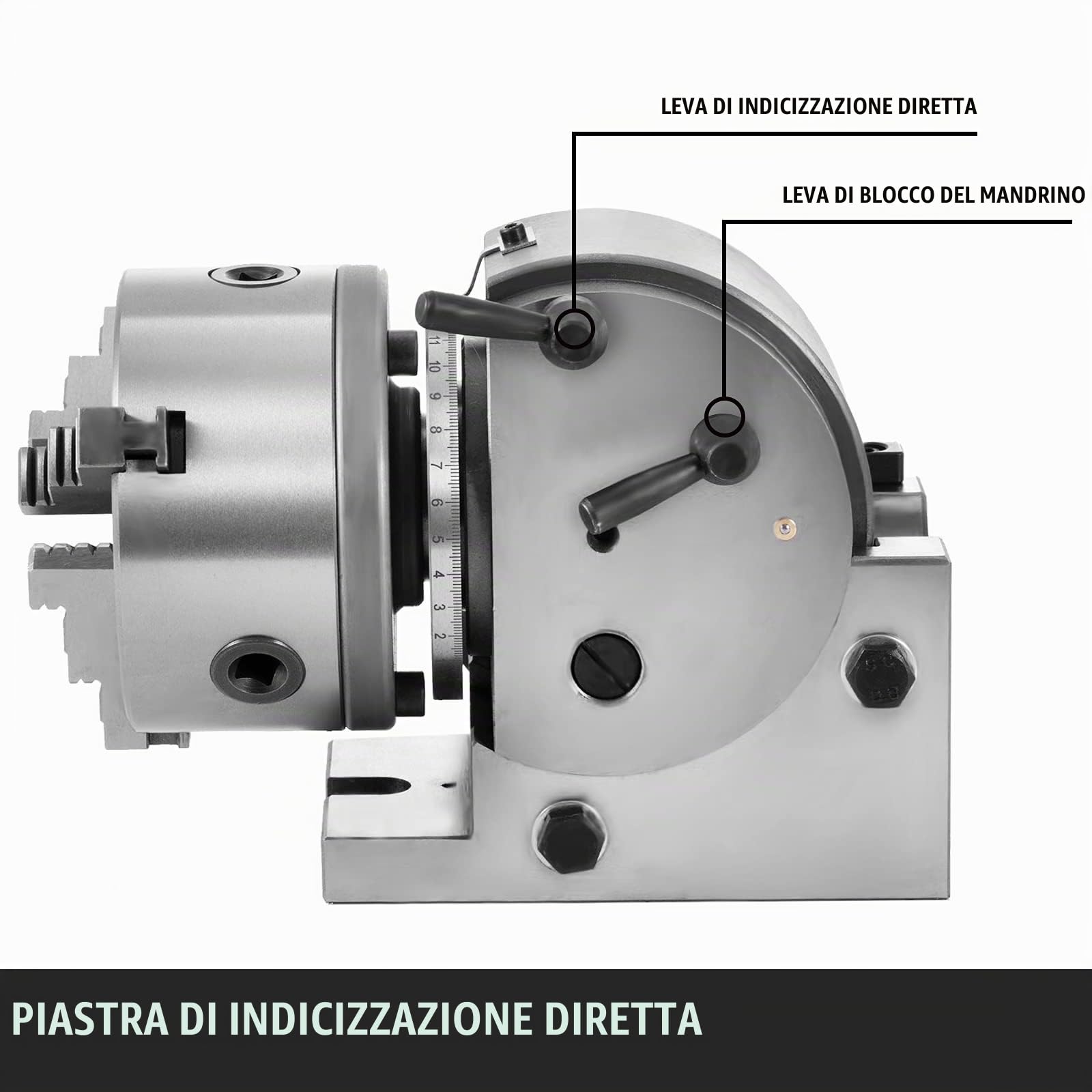 VEVOR BS-0 - Testa divisoria di precisione con mandrino a 3 ganasce contropunta, testa divisore MT2 con mandrino da 168 mm, testa divisorio 23 kg, altezza centro di indicizzazione 100 mm con piastre