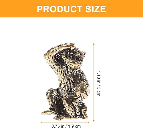 Miniatura 3 de BESPORTBLE Estatua de mono de latón, 2 piezas de figura pequeña de mono mini estatua de animal de metal para decoración de oficina en el hogar