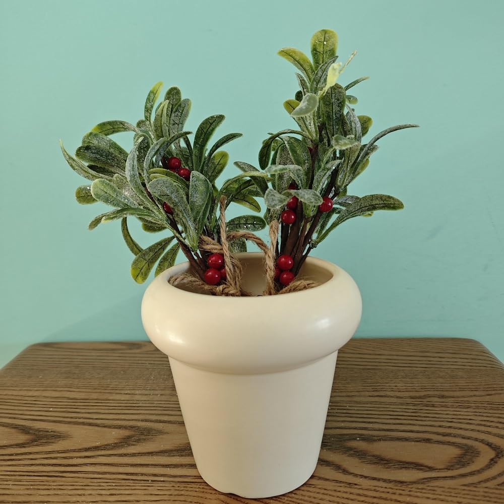 Lot de 2 branches de gui artificielles avec baies rouges, 23 cm, baiser romantique sous le gui