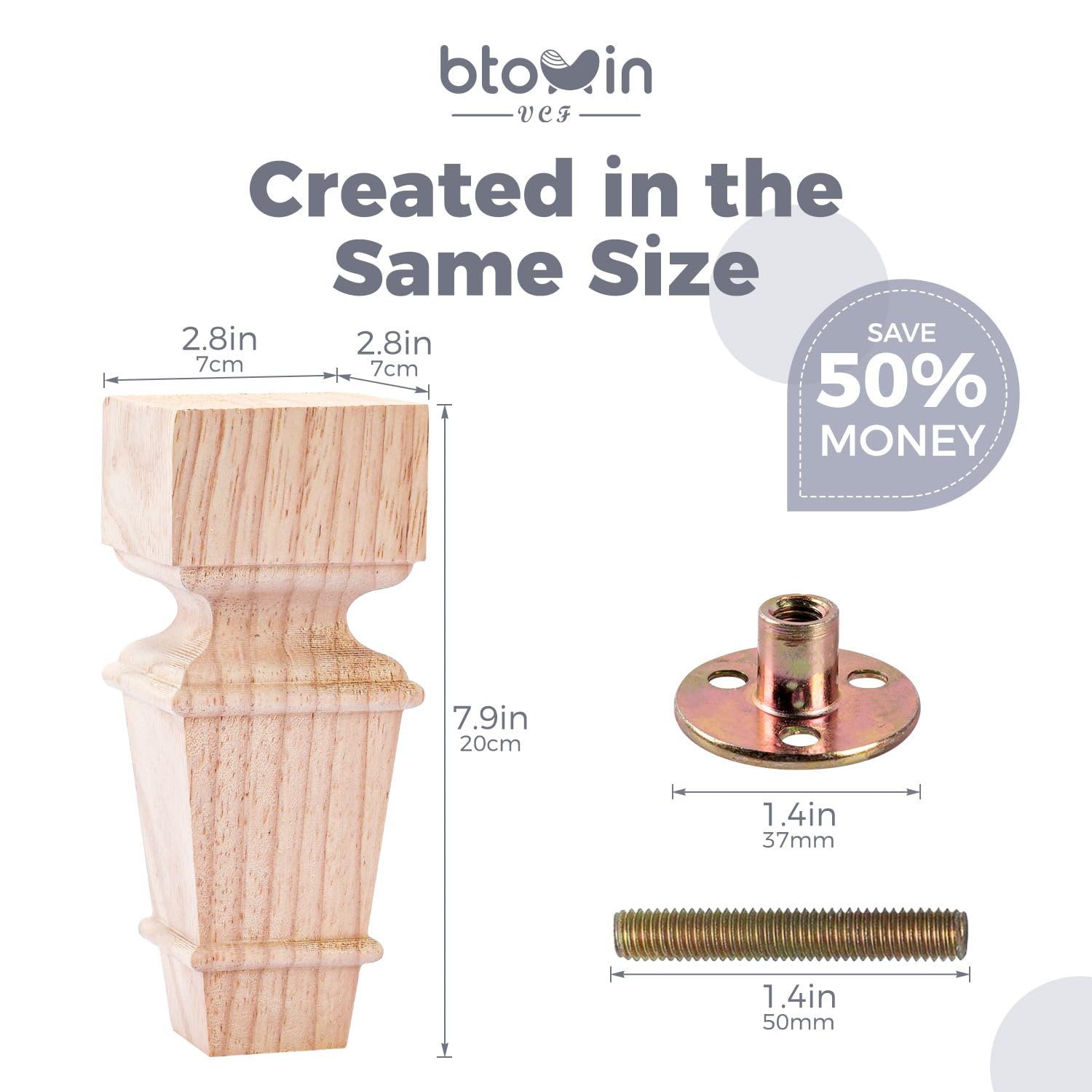 Patas de madera para muebles de 20 cm, 4 patas de sofá de geometría tallada de madera maciza sin terminar, patas de repuesto con placa de montaje y tornillos para armario, sofá, silla,
