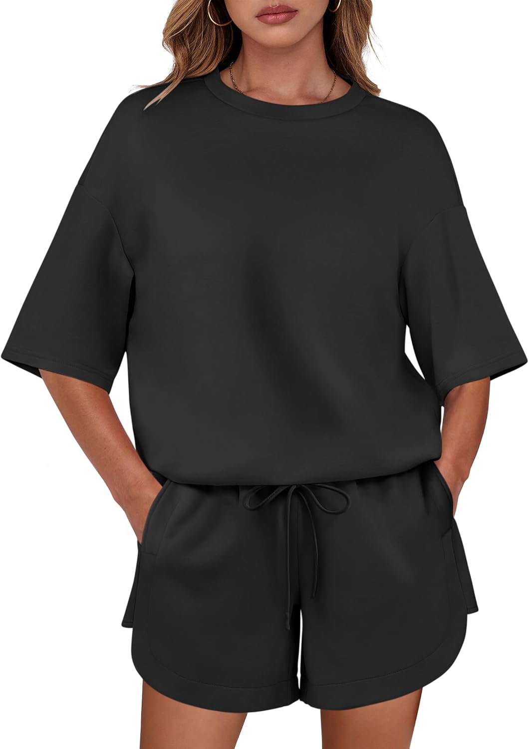 2025 Summer Fashion Sweatsuits Travel Airport Clothes: ANRABESS Oversized Top and Lounge Shorts Matching Sets