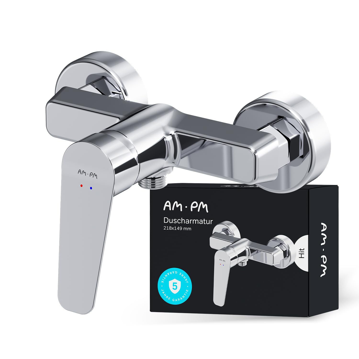 Douchearmatuur met één hand met douchekophouder, douche-batterij, chroom, zilver