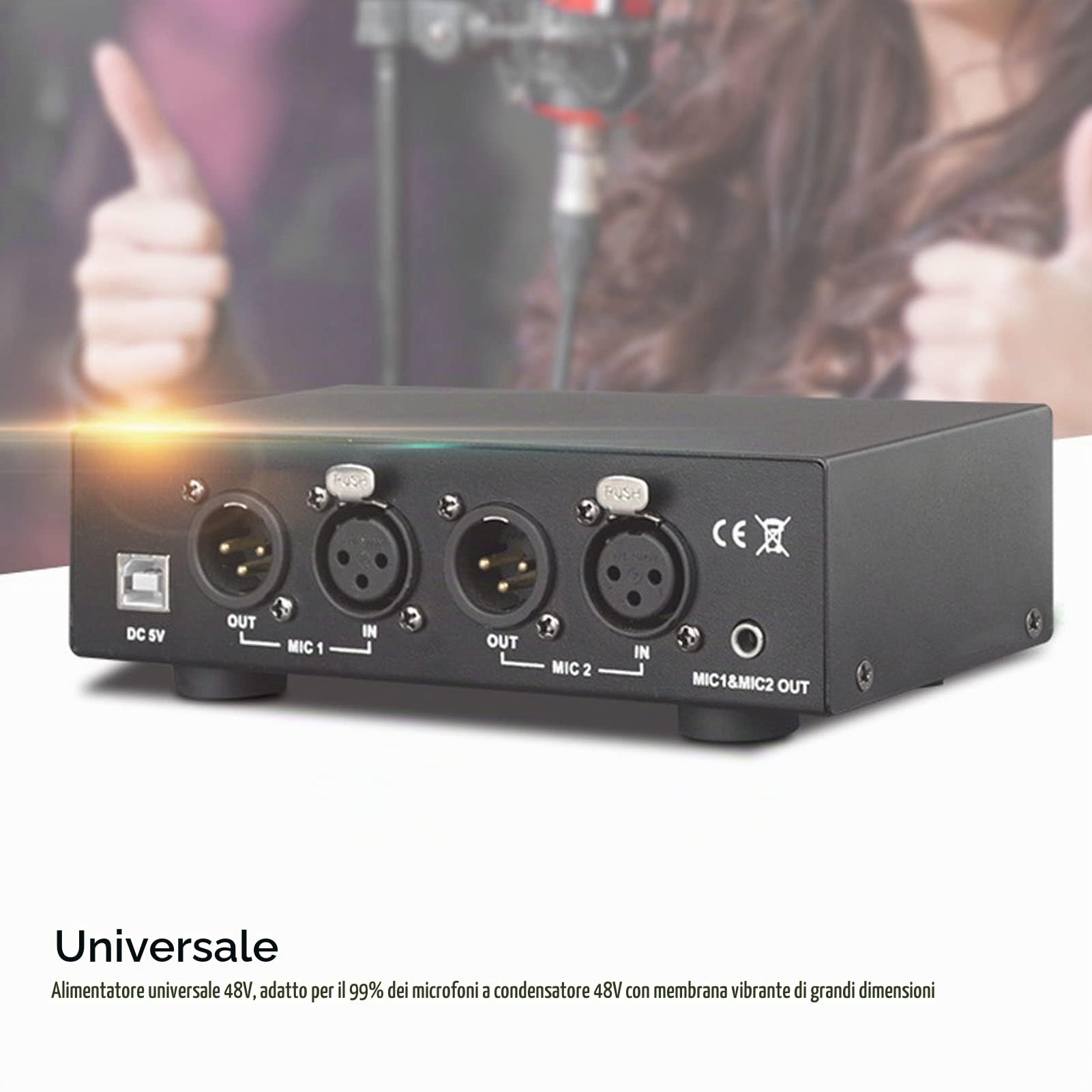 Alimentazione , Alimentazione a 2 Canali 48 V con Cavo XLR, Alimentatore Universale per Apparecchiature di Registrazione Musicale, Filtro Passa-basso