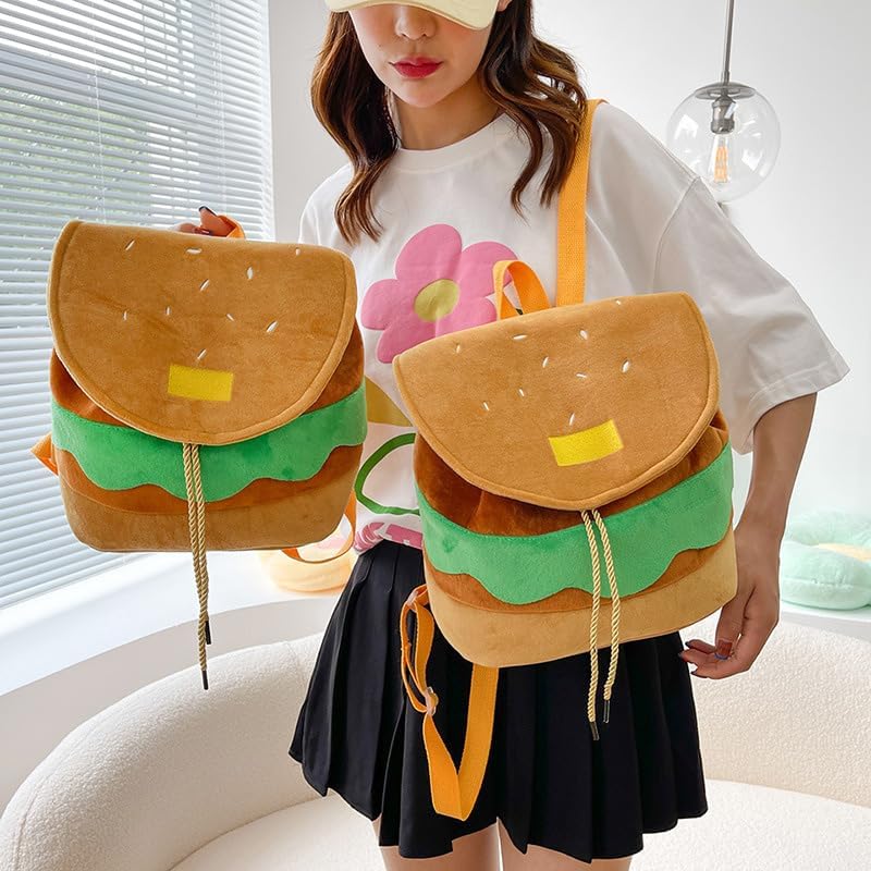 1Pcs Cute Hamburger Backpack Purse Fun Cartoon Design with Drawstring Closure for Books and Essentials image 3