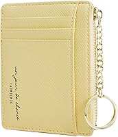 Vista 7 de Prometheism Tarjetero delgado de cuero para mujer, cartera pequeña, monedero, monedero para niña, mini cartera con llavero, Marrón, Minimalista