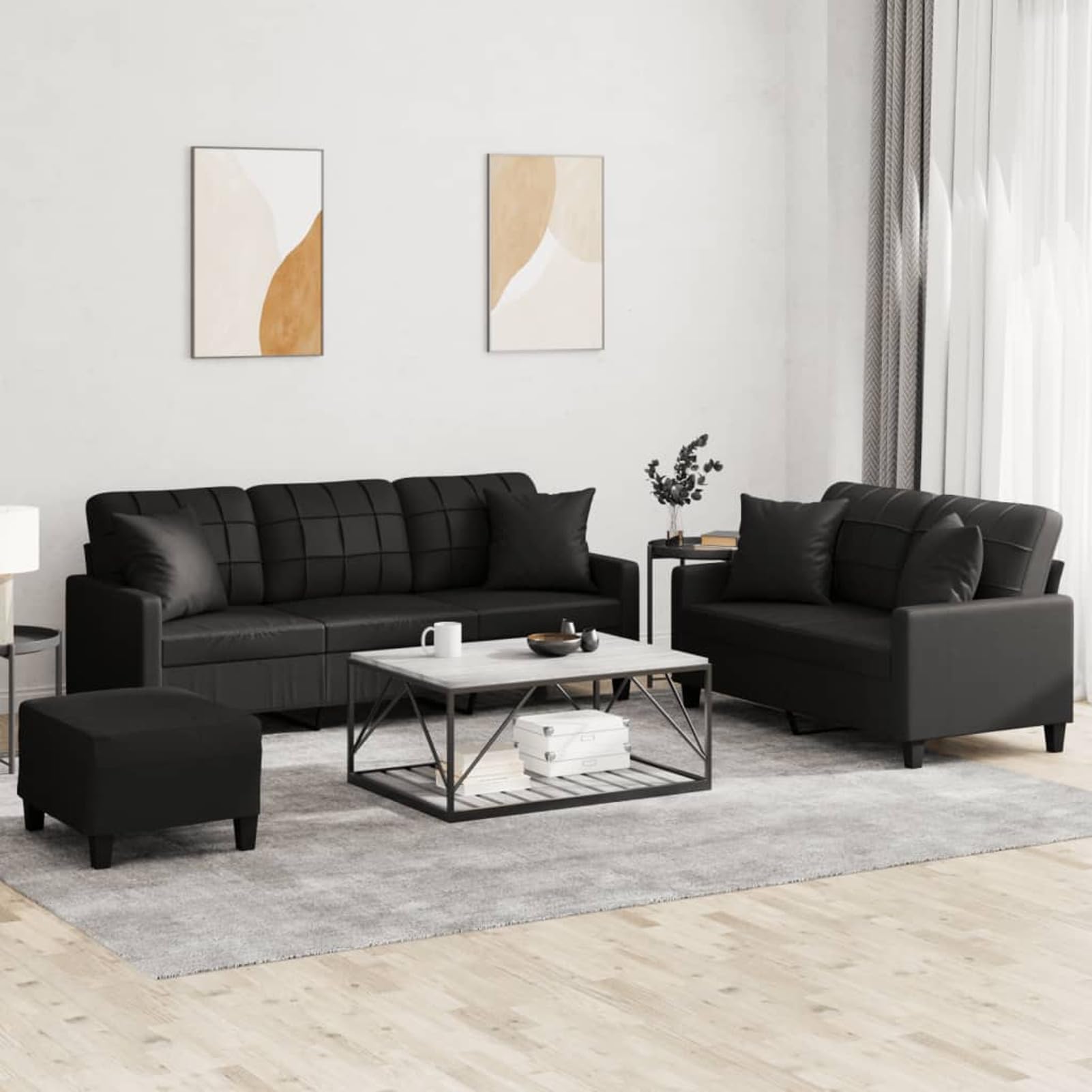 Gecheer Set di Divani 3 pz con Cuscini Nero in Similpelle,Divani da Soggiorno,Divano Imbottito,Divano ad Angolo,Divano per Soggiorno/Ufficio Moderno Sofà Divanetto,P3201393