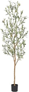 Bellacat 6ft Faux Olive Tree Artificial Indoor Plant with Natural Wood Trunk, Realistic Leaves & Fruits - Home Office Decor