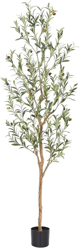 Faux Olive Tree 6ft，Olive Trees Artificial Indoor with Natural Wood Trunk and Realistic Leaves and Fruits. 6 Feet(72in) Fake Olive Tree for Home House Office Décor.