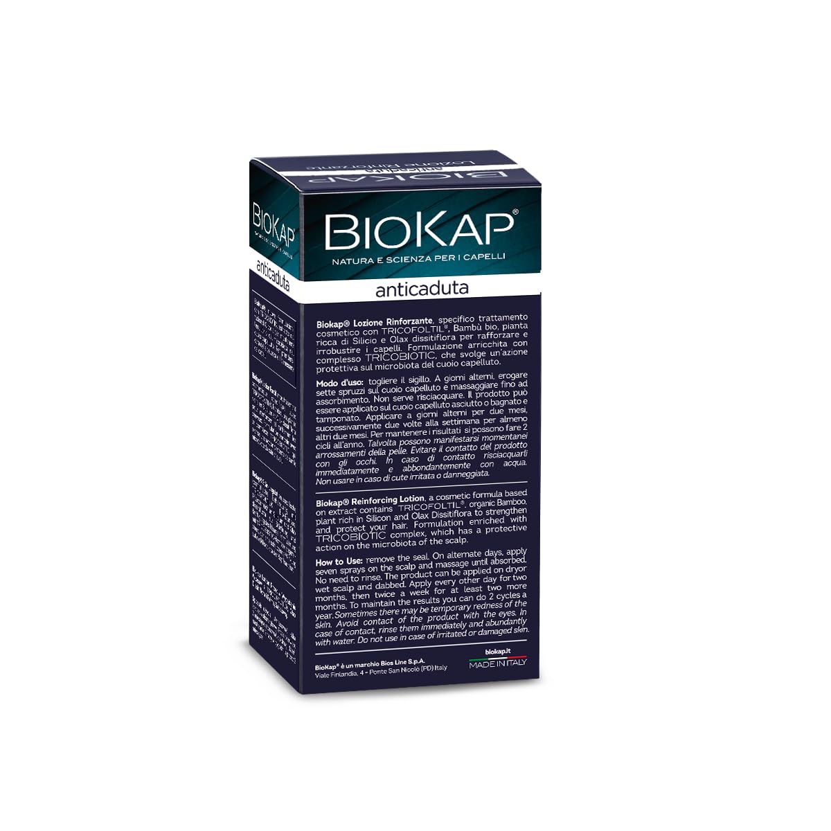 BIOS LINE Biokap Lozione Rinforzante Anticaduta con Tricobiotic, Trattamento Urto, Migliora Resistenza e Densità dei Capelli, 50 ml