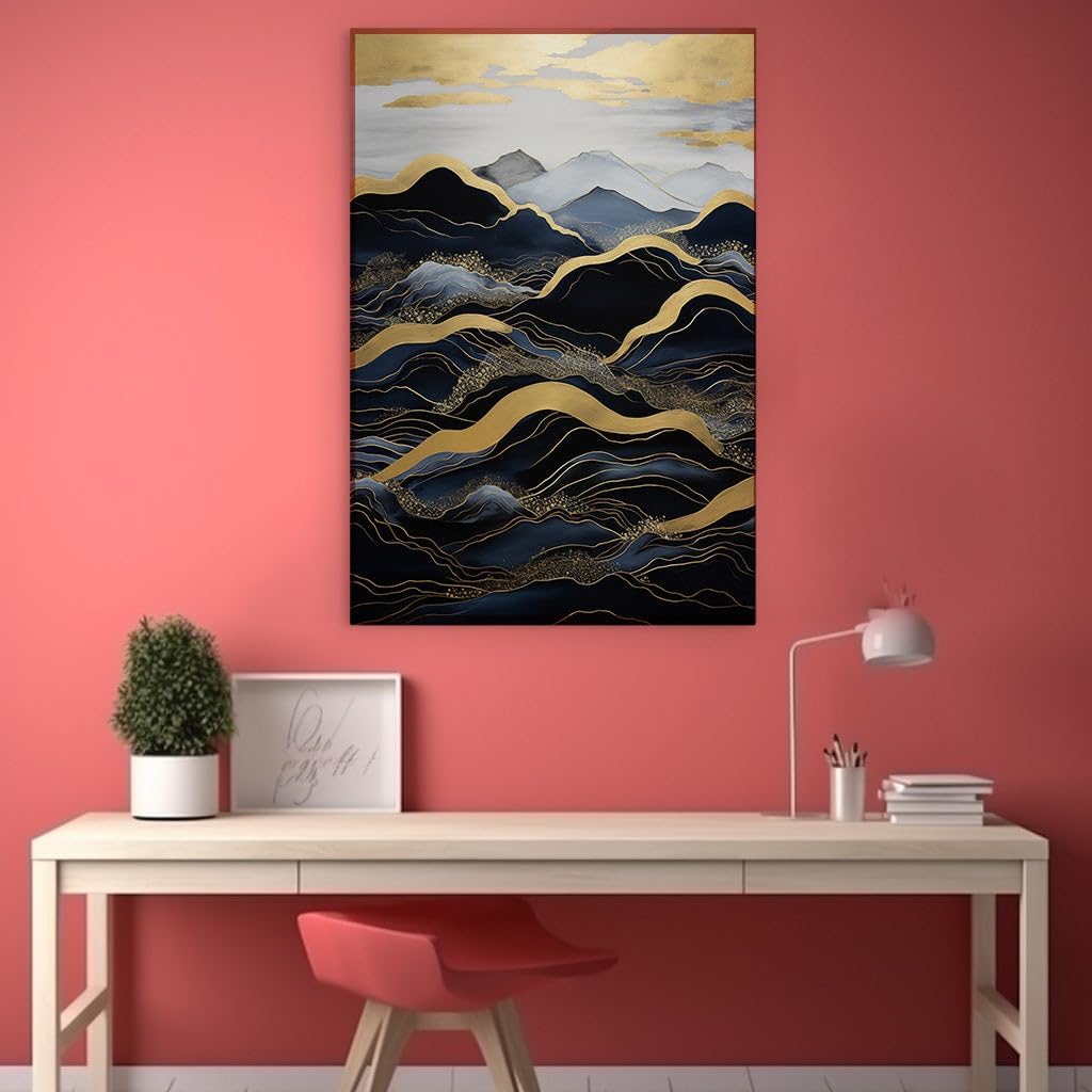 Canvas for Living Room. Golden Strokes and Shadowed Depths: Navigating The Abstract Terrain, 27 x 18 inch Canvas Wall Art - Contemporary Masterpieces - Modern Home Decor