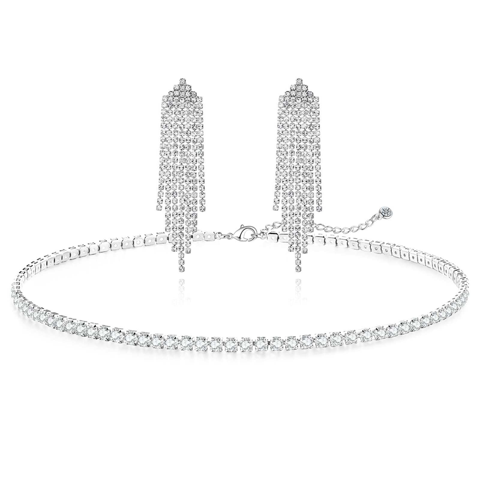 ZeffyTennis Necklace for Women, 18K Gold/Silver Plated Rhinestone Choker Necklaces Dainty Zirconia Cut Faux Diamond chain Wedding Jewelry for Women