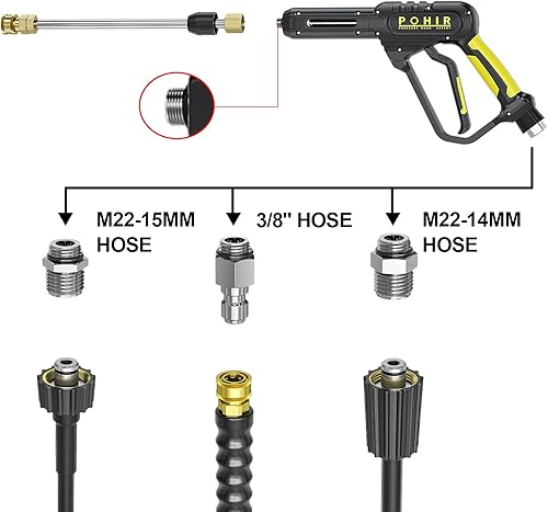 Miniatura 2 de POHIR Pistola de lavado a presión de 3600 PSI con varita de extensión giratoria de conexión rápida de 3/8 pulgadas, M22 de 0.591 in y M22 de 0.551
