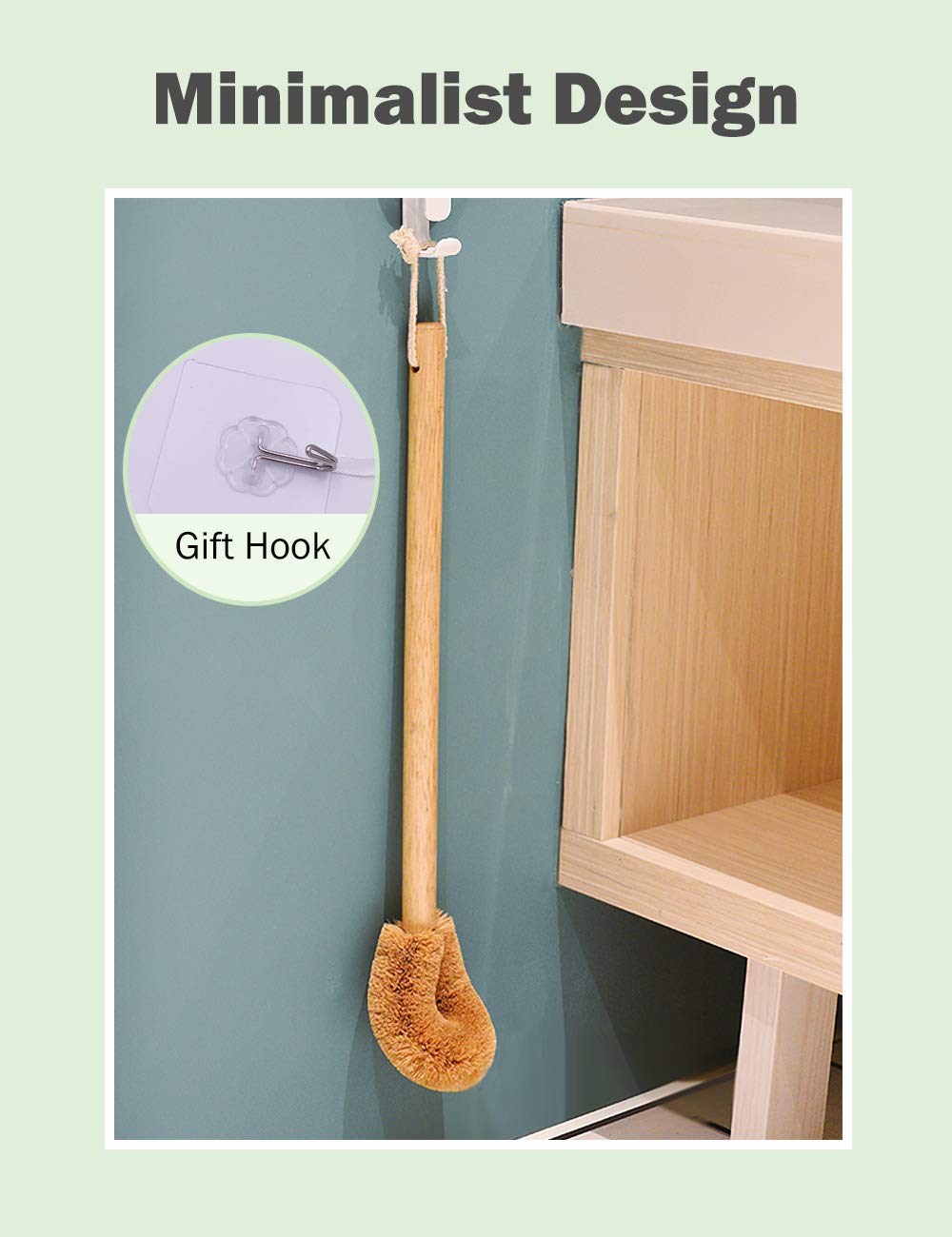 Version moderne mise à jour de la brosse pour WC Tête de brosse en fibre de coco naturelle et manche en bois de hêtre pour salle de bain Robuste et profond Respectueuse de l'environnement