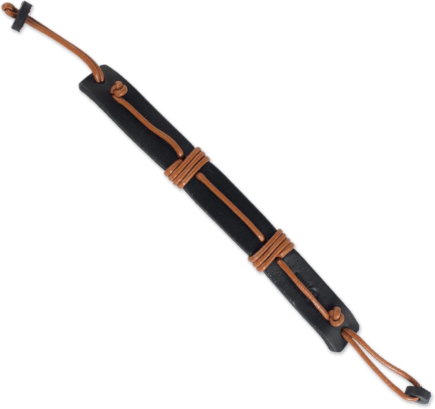 NOVICA Artisan Men's Leather Wristband Bracelet Brown Black from Ghana [8.75 in L x 0.6 in W] ' Enduring Strength'
