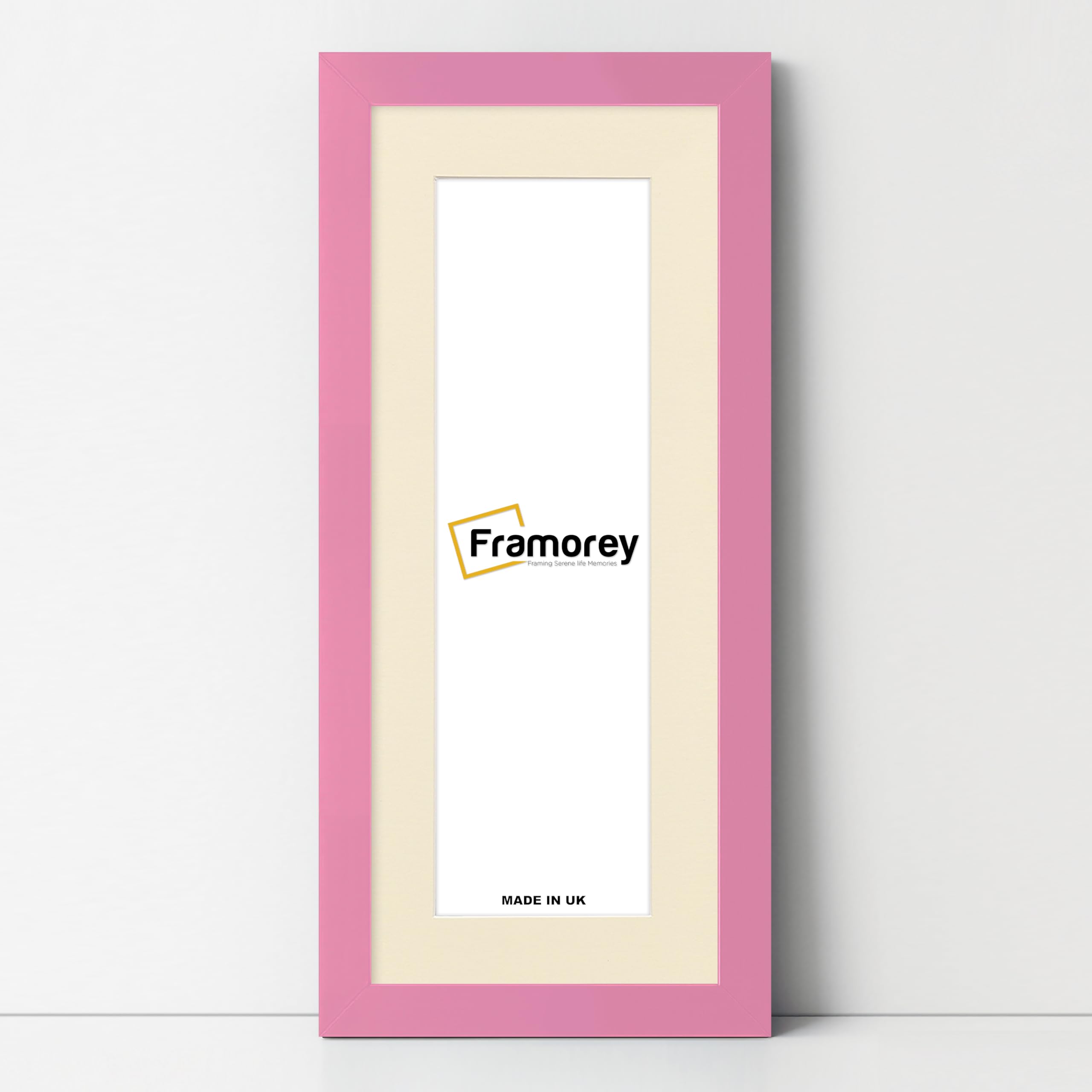 Framorey Panoramic Style Oxford Flat Wooden Effect Picture Frame, 26x12" Pink Photo Frame With 22x8" Ivory Mount, Handmade Wood Effect Frame for Wall Art