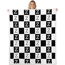 Erosebridal Black White Plaid Fuzzy Plush Throw Checkered Initial Letter Z Fleece Blanket Monogram Grid Sherpa Blanket for Kids Boys Girls,Farmhouse Gingham Decor for Bed Couch Twin 60"x80"