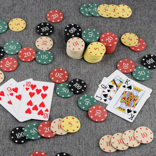 DASHUAIGE 100 Stück Pokerchips Set mit Nummern, Professionelle Kunststoff-Chips in Casino-Qualität für Pokerabende, Casino-Partys & Lernspielzeug, 5 Farben & Aufbewahrungsbox