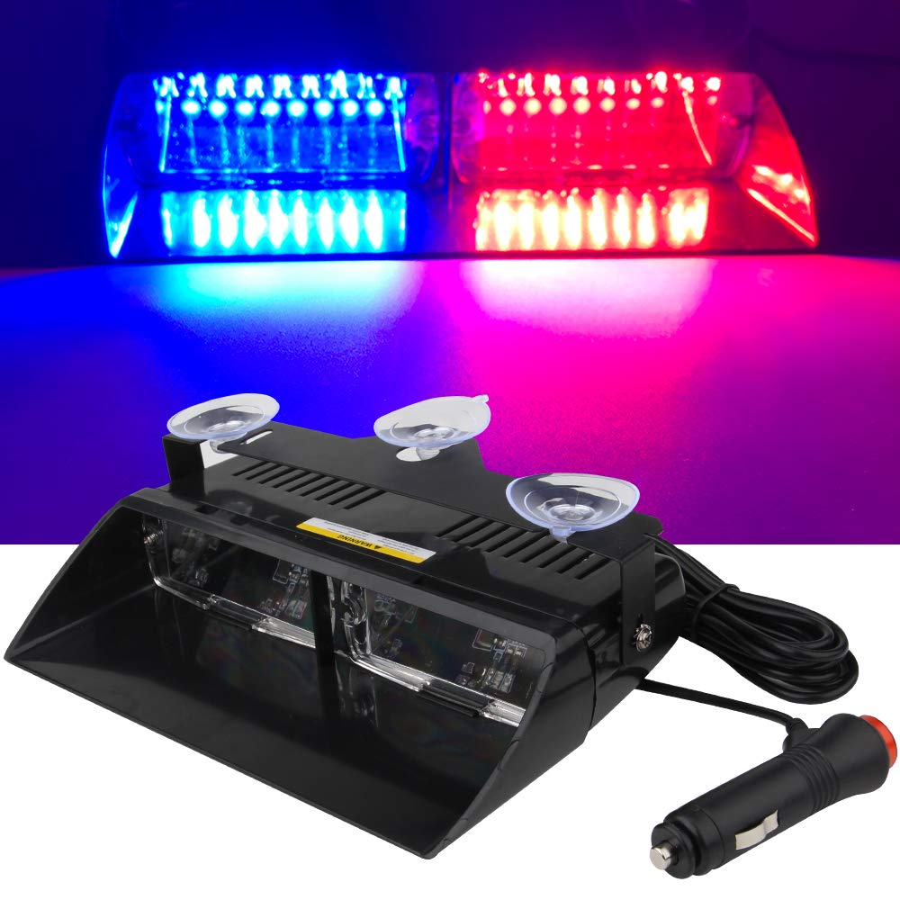 Yifengshun 16LED Car Truck Red&Blue Emergency Warning Strobe police lights12V,16W High Brightness Interior Roof/ Windshield/ Dashboard Warning Light Bar for Vehicles,Trailer,With Suction Cups