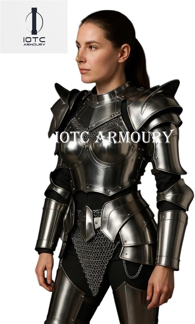 Medieval Lady Cuirass Suit Of Armor-Female Fantasy Knight Armor Cosume-Brave Lady Armor Breastplte, Tasset Belt, Pauldrons For LARP, Re-Enactment, Cosplay Event, Halloween & Fantasy Party Costume
