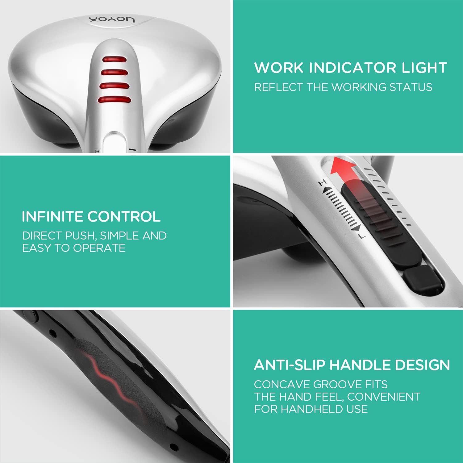 VOYOR Back Massager Handheld Electric Massagers for Neck and Back Shoulder Full Body Deep Tissue Percussion Massage, with Adjustable Strength Levels and 6 Multi-Functional Heads