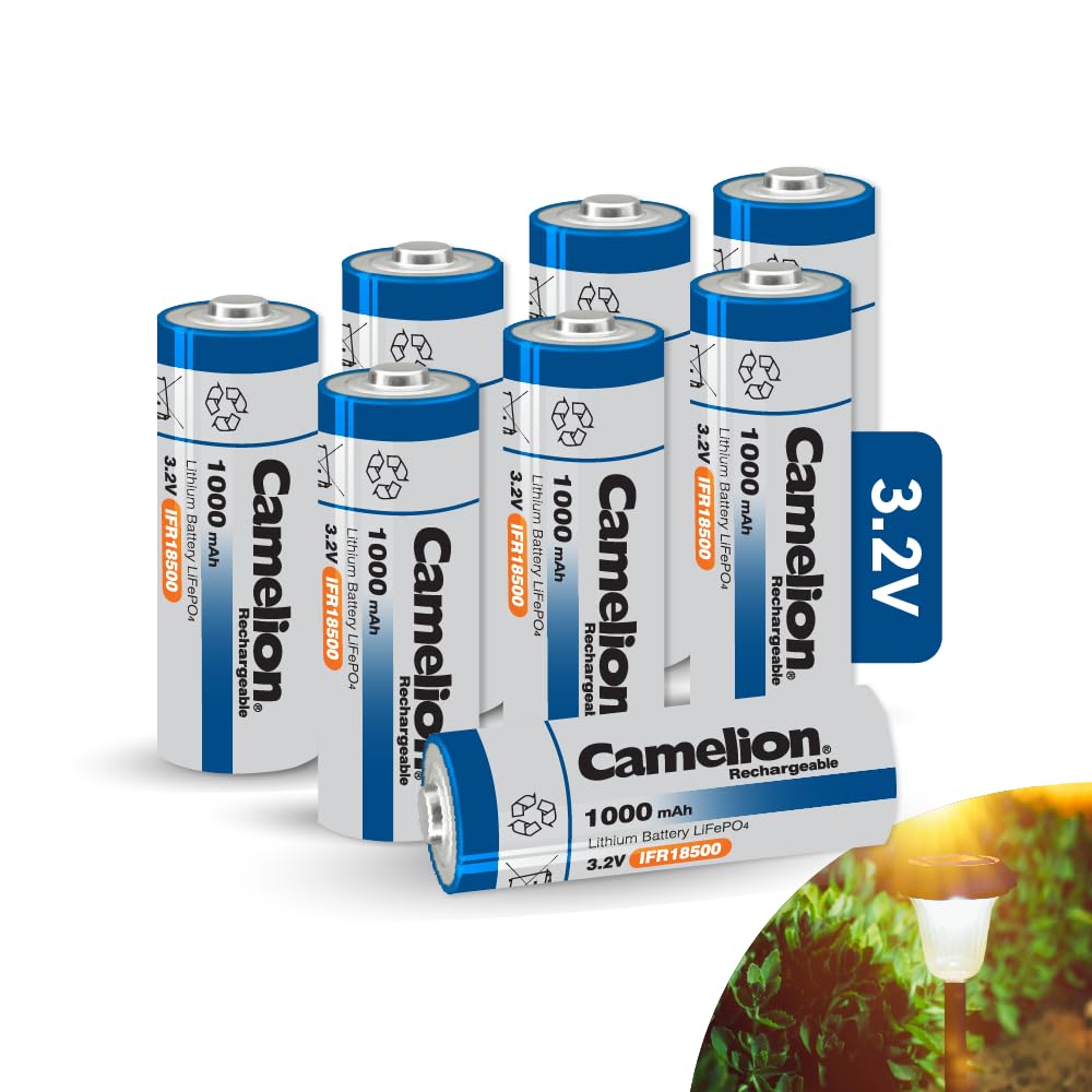 Camelion 18500 3.2v 1000mAh Rechargeable Battery, 3.2v Rechargeable LiFePO4 Lithium Phosphate Batteries for Outdoor Rechargeable Solar Garden Light,