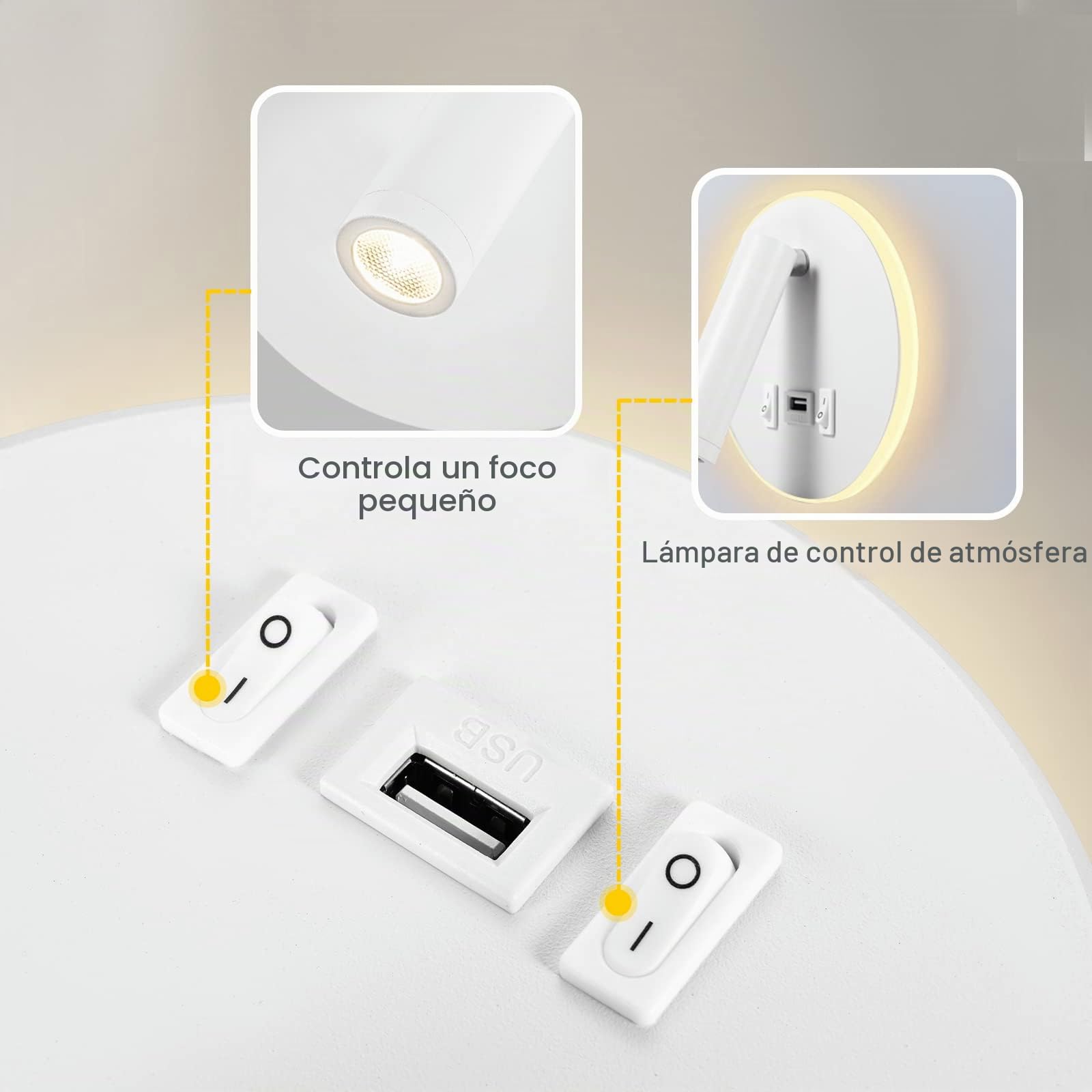 Weigudoc Luz de Pared LED con Puerto de Carga USB, Luz de Lectura Junto a Cama Ajustable, Foco orientable (3W 3000 K + 9W 3000 K), Giratoria Lámpara De Noche para Dormitorio Hotel (2 Blanco)