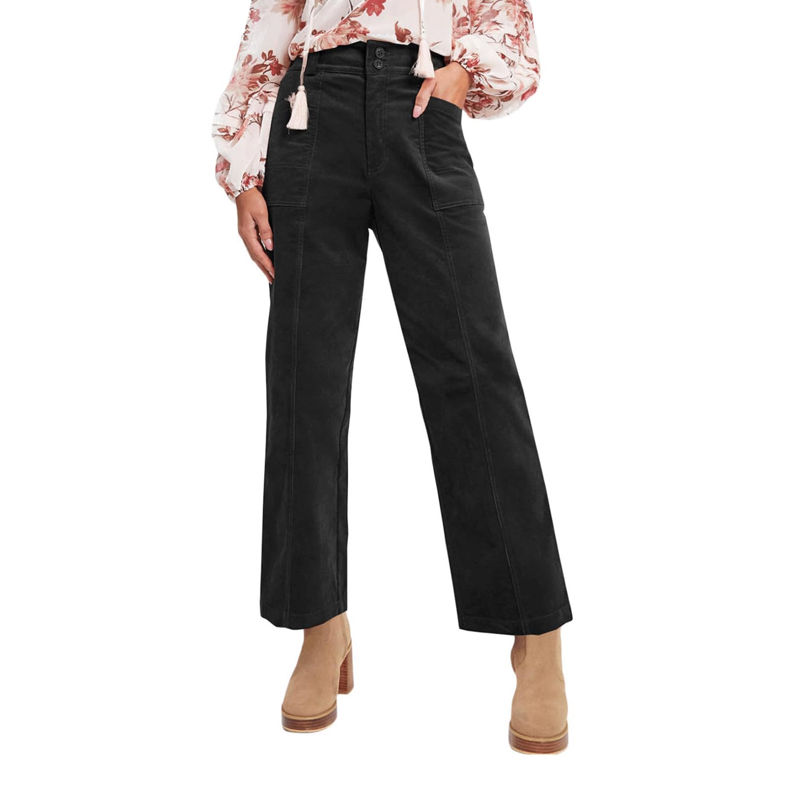 Vintage Corduroy Pants Women Dressy Baggy High Waisted Wide Leg Ankle Pants Trendy Casual Sailor Pants with Pockets