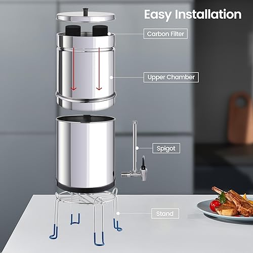 Miniatura 2 de BOKKRALL NSFANSI 42 y 372 Sistema de filtro de agua alimentado por gravedad estándar de acero inoxidable Sistema de filtro de agua de 2.25 galones