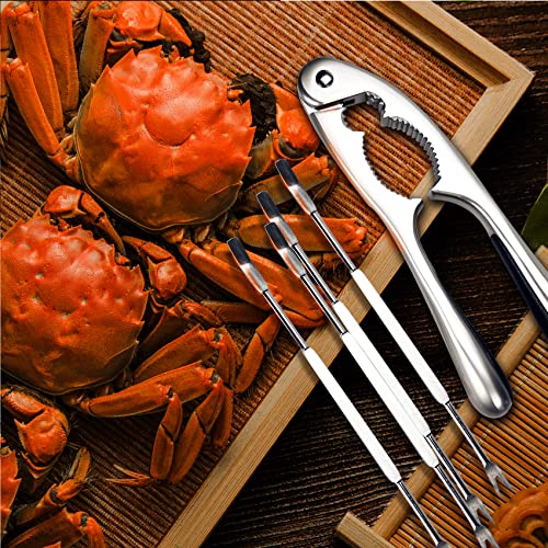Qidol Stainless Steel Nuts Cracker Seafood Nutcracker Tool, Walnut Pecan Shellfish Crab Claw Leg Lobster Shell Opener Scooping Picks Tool, Heavy Duty Finger Protector Cutting with Non-slip Handle