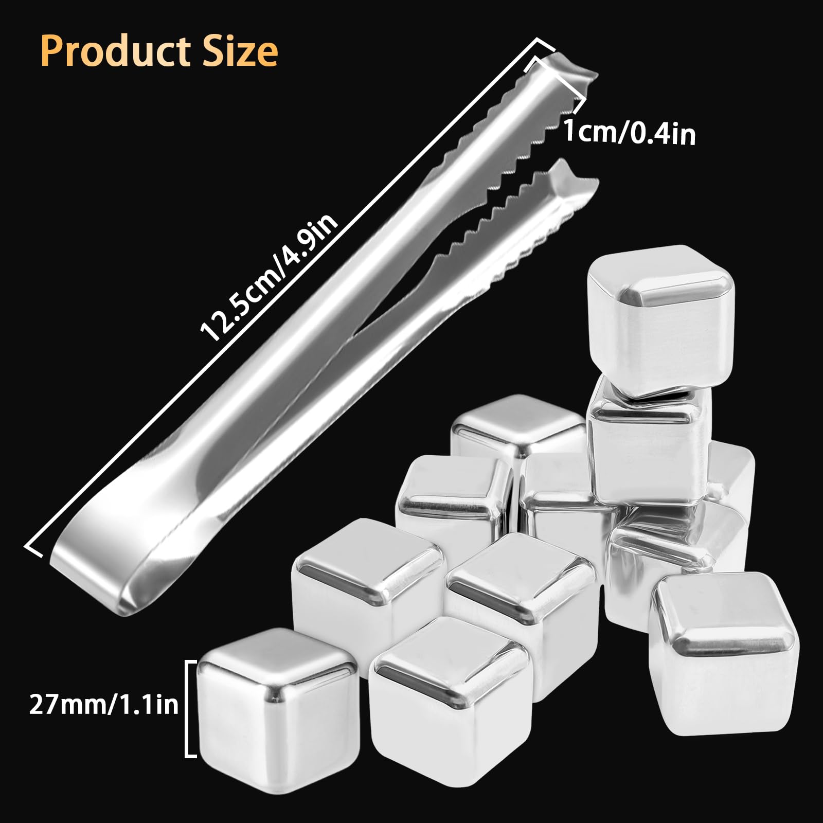 Xpieoyrm Glaçons congelés en acier inoxydable, Lot de 12 Glacon Reutilisable avec clip, glaçons acier inoxydable 304 de qualité alimentaire, Metal Whiskey Stones, pour Cocktails,Amateurs de Whisky