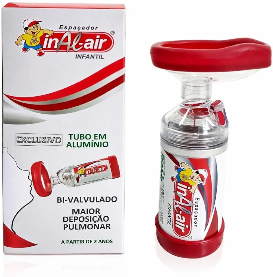 Espaçador Bombinha Asma Alergia Tubo De Alumínio Infantil Para Crianças Exclusivo Medicações Inalatórias InalAir de 2 Anos com 1 Unidade Câmara