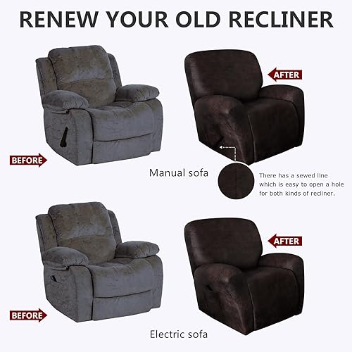 Miniatura 7 de molasofa Fundas para sillas reclinables, 4 piezas, fundas para sillas reclinables grandes con bolsillo, impermeables, antideslizantes, elásticas,