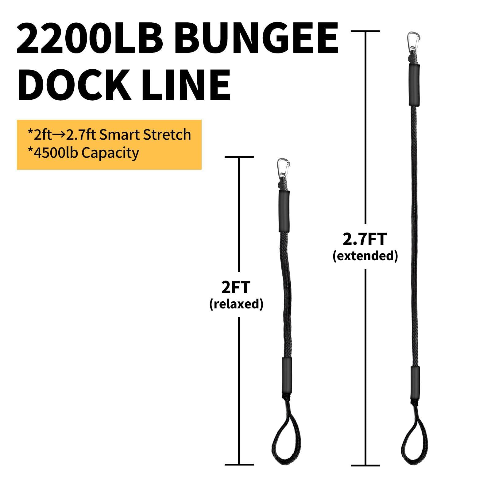 Linie dokujące Bungee do łodzi, 2 stopy, 2 sztuki (czarne)