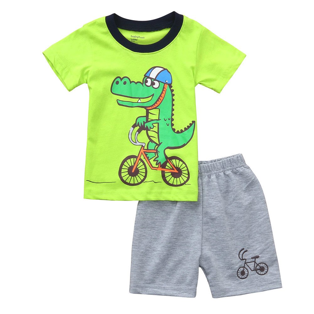 Baby Toddler Boys Summer Clothes Outfits 1-6 Years Old Kids Short Sleeve Dinosaur Tees Squama Print Shorts Sets