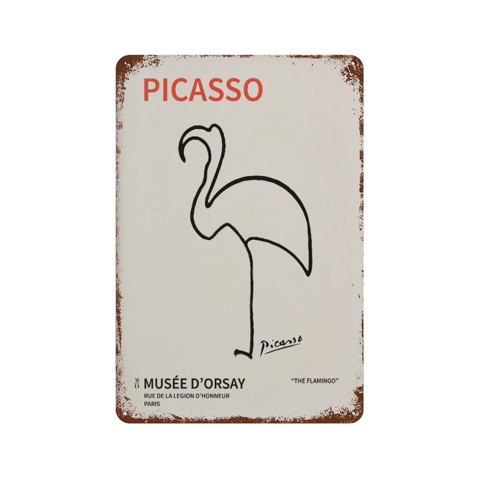 xiaoxiaoshen Picasso Flamingo – Minimalist One Line Wall Decor Art Metal Tin Poster Modern Home Decor Art Home Bar Shop Decorations Vintage Sign 30x20cm