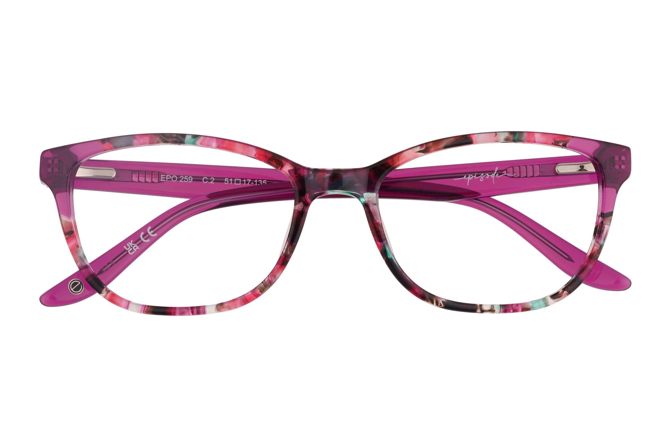 Episode Brille mit Sehstärke für Damen optional mit Sonnenbrillentönung oder Blaulichtfilter, Katzenauge, gefertigt aus Acetat (inklusive Brillenetui)