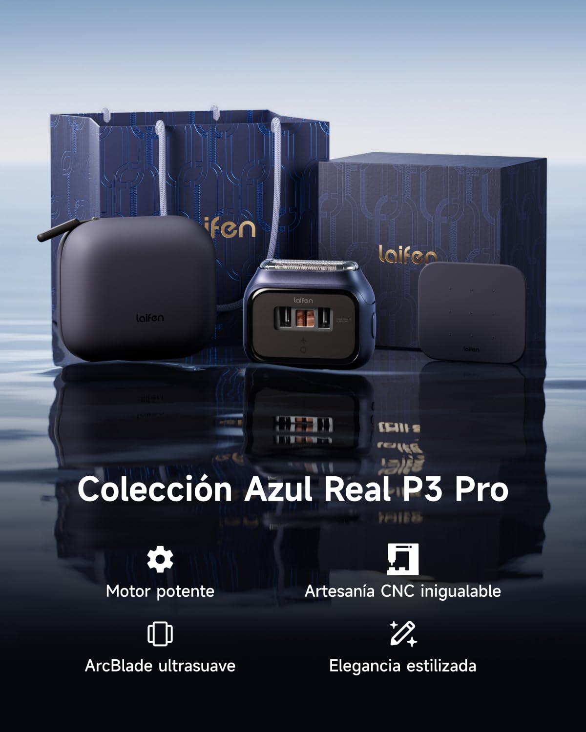 Laifen P3 Pro Afeitadora Eléctrica, Motor Lineal 12000 CPM, 100 Min y Carga Rápida, Set Regalo con Caja, Estuche de Viaje, Bolsa de Regalo y Base Antideslizante, Uso en Húmedo y Seco (Azul Real) — view 2
