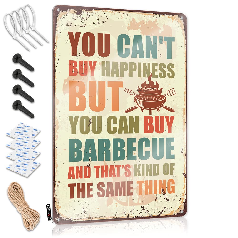 STWNVOITV Metal Signs Decor You Can'T Buy Happiness But Can Barbecue Sign Wall Signs Garage Decor For Men(20X30CM)