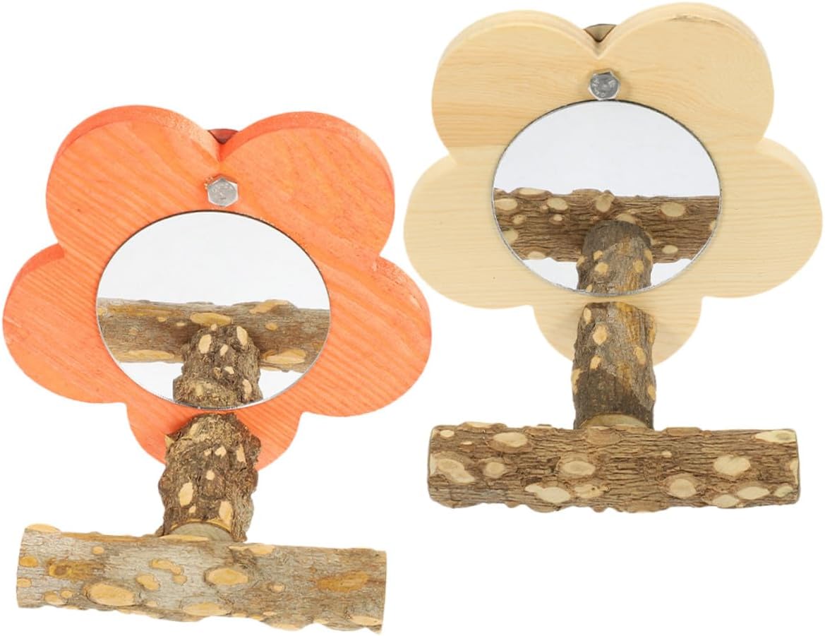 Xmas Wooden Bird Perch Stand with Mirror for Parrot, 2pcs