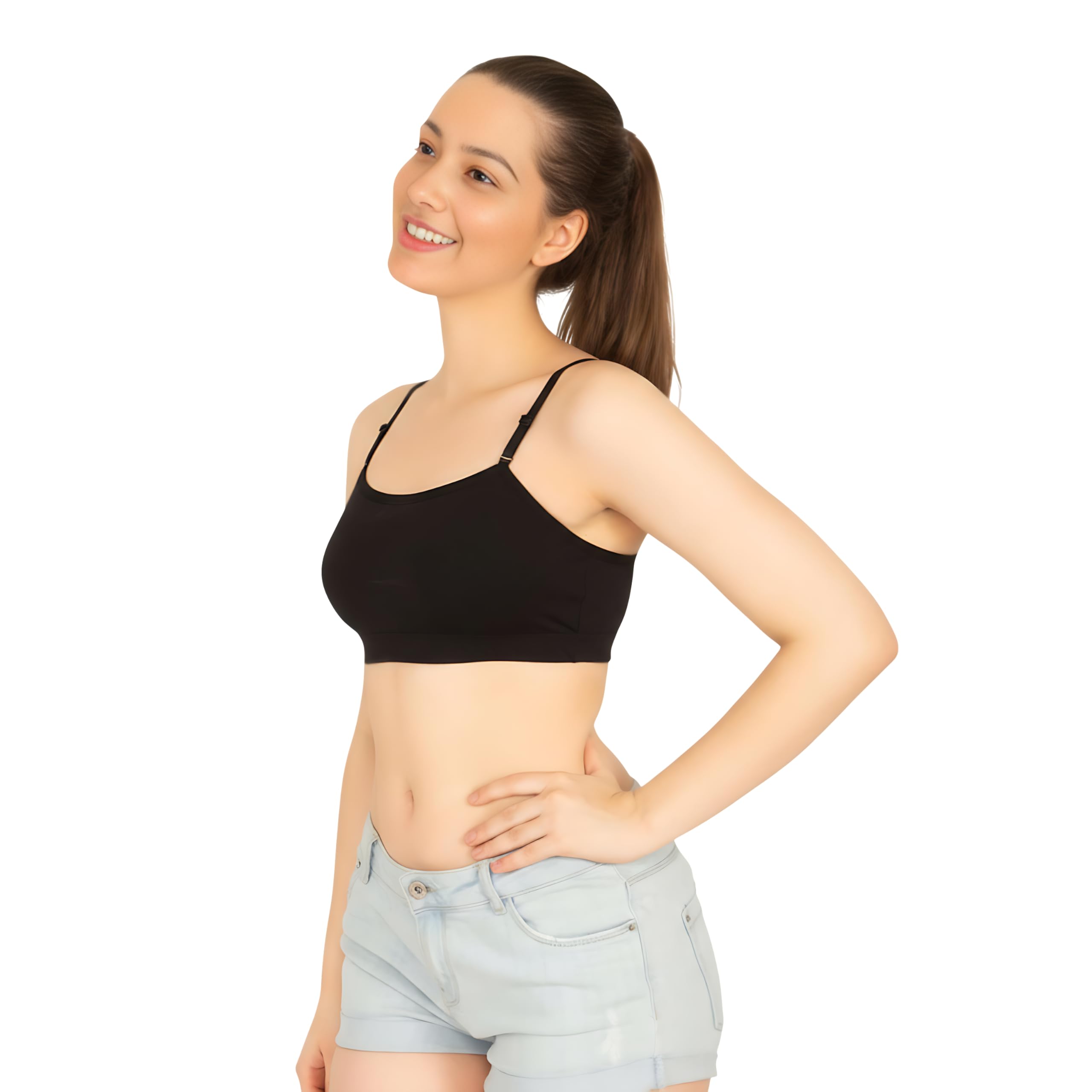 Front Double Layer Women's Cotton Lycra Cami Bra - Pop-On Style, Non Padded, Wirefree, High Coverage, Adjustable & Detachable Slim Straps (Suitable for Cup Sizes A & B)-picture-41